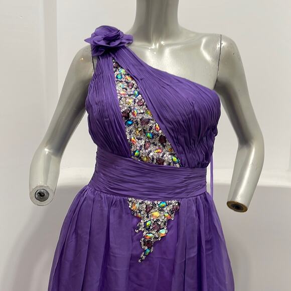BICICI & COTY One Shoulder Purple Gown Beads Accent Size XS Special Occasion - Picture 5 of 14